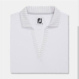 FootJoy Womens ProDry Sleeveless Golf Polo White Grey Stripe V-Neck Shirt Medium